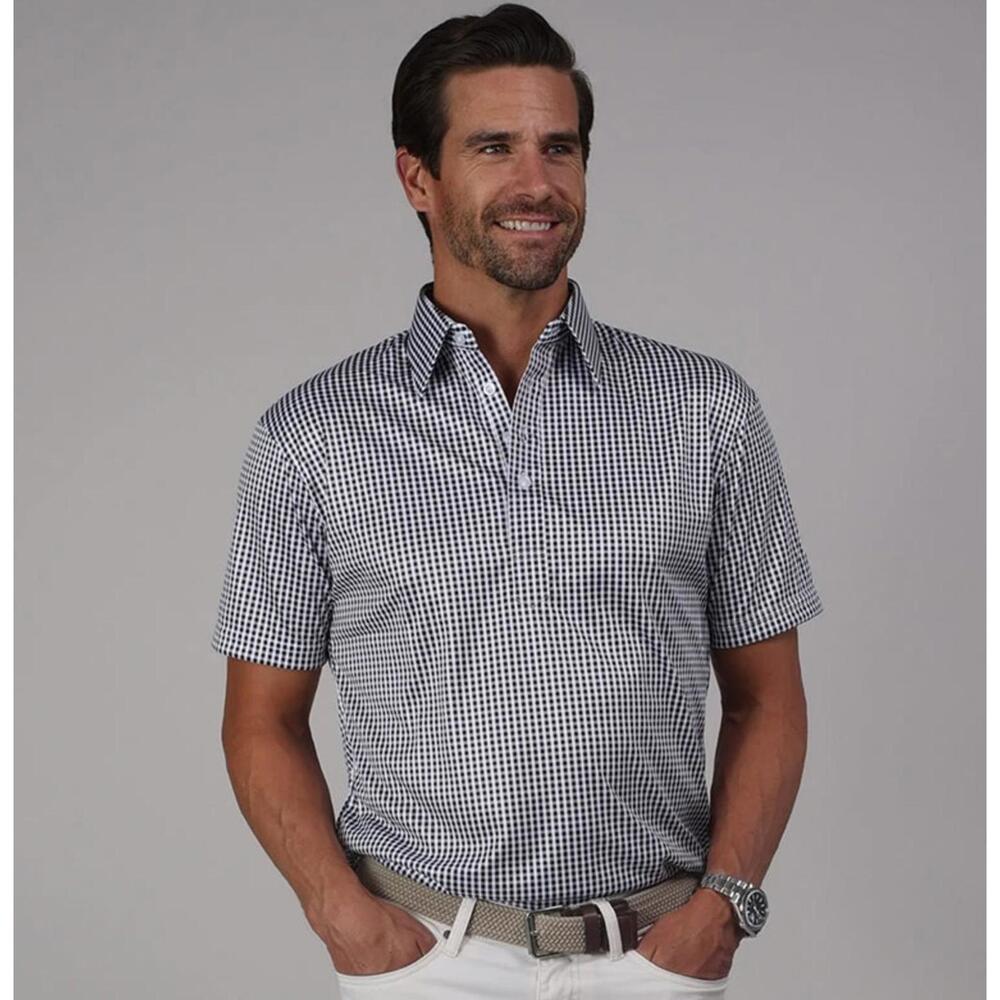 Men's Black and White Checkered Polo Shirt